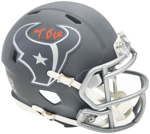 TANK DELL AUTOGRAPHED TEXANS SLATE GRAY SPEED MINI HELMET BECKETT QR 229521