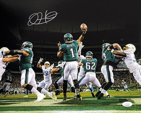 Jalen Hurts Signed Philadelphia Eagles 11x14 Vs Chargers Football Photo JSA