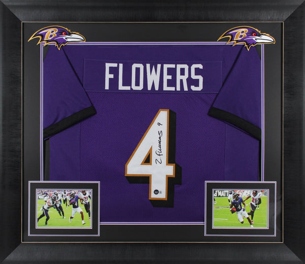 Zay Flowers Authentic Signed Purple Pro Style Framed Jersey BAS Witnessed