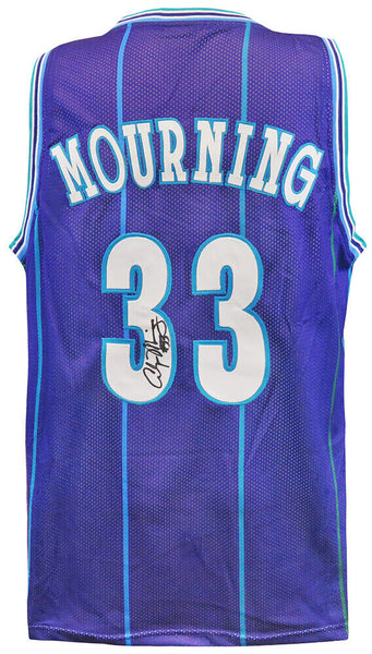 Alonzo Mourning Signed Teal Throwback Custom Basketball Jersey - (SCHWARTZ COA)