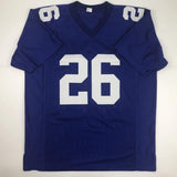 Autographed/Signed SAQUON BARKLEY New York Giants Blue Football Jersey JSA COA