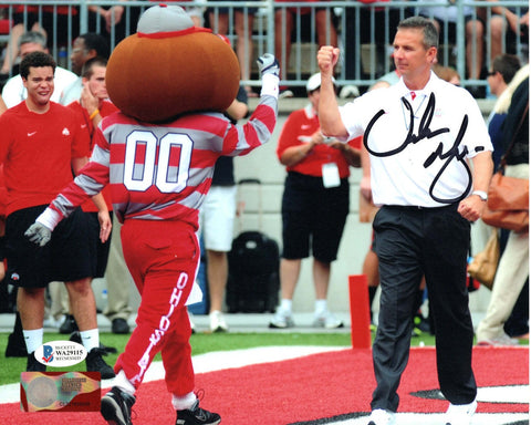 Urban Meyer Signed Ohio State Buckeyes Fist Bump W/Brutus 8x10 Photo Beckett