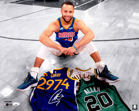 STEPHEN CURRY AUTOGRAPHED 16X20 PHOTO WARRIORS ALL TIME 3 PT LEADER JSA 235691