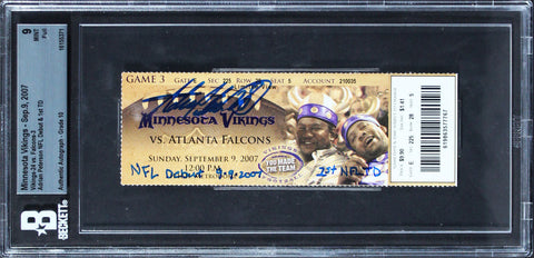 Vikings Adrian Peterson "2x Insc" Signed 9/9/07 Full Ticket 9, Auto 10 BAS Slab