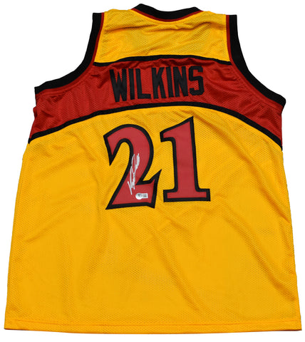 DOMINIQUE WILKINS SIGNED ATLANTA HAWKS #21 GOLD BASKETBALL JERSEY BECKETT