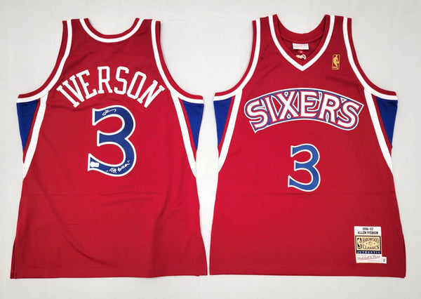 Allen Iverson Signed 76ers Red 96-97 M&N Authentic Jersey W/ The Answer Beckett