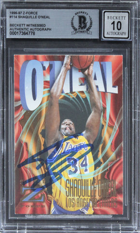 Lakers Shaquille O'Neal Authentic Signed 1996 Z-Force #114 Card Auto 10 BAS Slab