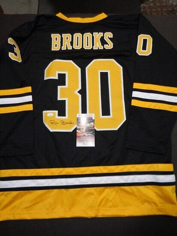 Ross Brooks Signed Boston Bruins Black Jersey (JSA COA) Bruins Goalie 1972-1975