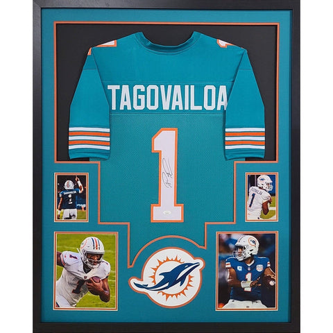 Tua Tagovailoa Autographed Signed Framed Dolphins 4P Jersey JSA