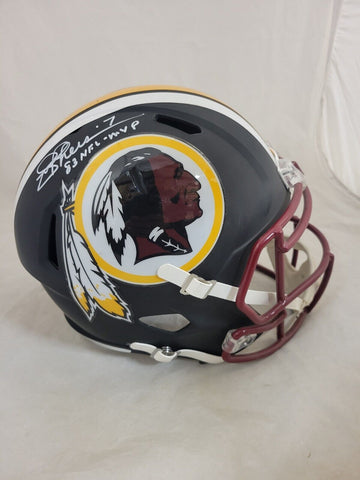 JOE THEISMANN SIGNED WASHINGTON REDKINS F/S FLAT BLACK SPEED REP HELMET BAS QR