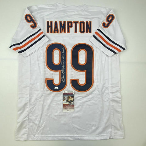 Autographed/Signed DAN HAMPTON HOF 2002 Chicago White Football Jersey JSA COA