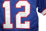 Jim Kelly Autographed/Signed Pro Style Blue Jersey Beckett 26509