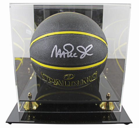 Lakers Magic Johnson Signed in Silver Spalding Black Basketball w/ case BAS W