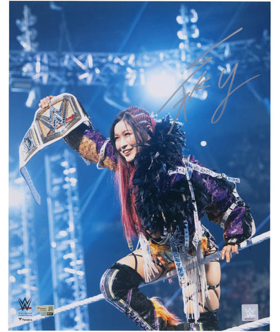 Iyo Sky Autographed WWE Raising Championship Belt 16" x 20" Photograph Fanatics