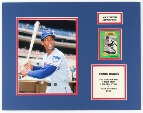 Ernie Banks Signed Chicago Cubs 14x18 Custom Matted Card Display (JSA COA)Mr Cub