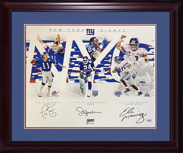 Giants SB MVPs Signed 16x20 photo framed 3 auto Eli Manning Simms Fanatics COA