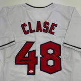 Autographed/Signed Emmanuel Clase Cleveland White Baseball Jersey JSA COA