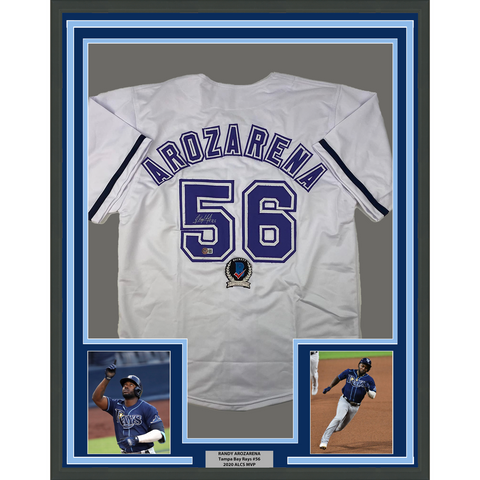 Framed Autographed/Signed Randy Arozarena 33x42 Tampa White Retro Jersey BAS COA