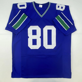 Autographed/Signed STEVE LARGENT HOF 95 Seattle Blue Football Jersey JSA COA