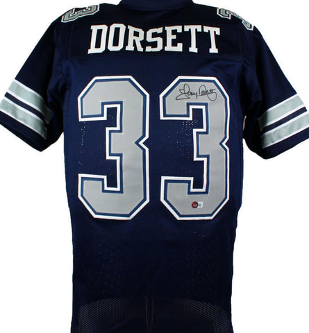 Tony Dorsett Autographed Blue/Grey Pro Style Jersey- Beckett W Hologram *Black