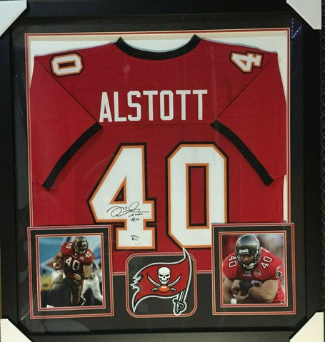 Mike Alstott Signed Tampa Bay Buccaneers 36"x39" Framed Red Jersey (Beckett COA)