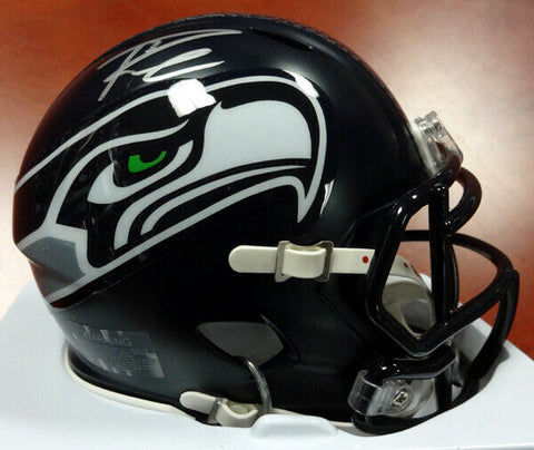 RUSSELL WILSON AUTOGRAPHED SEAHAWKS SPEED MINI HELMET IN SILVER RW HOLO 71468