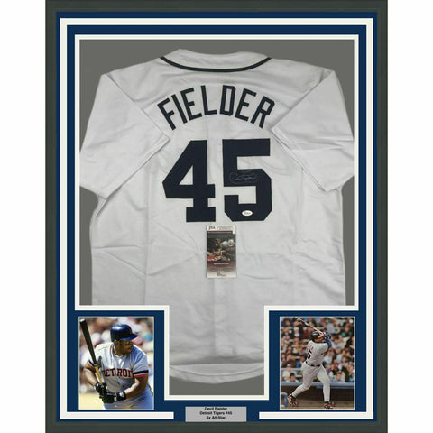 FRAMED Autographed/Signed CECIL FIELDER 33x42 Detroit White Jersey JSA COA Auto