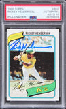 Athletics Rickey Henderson Signed 1980 Topps #482 Rookie Card Auto 10! PSA Slab