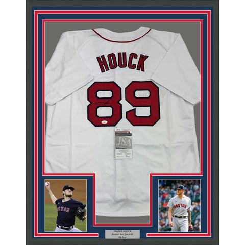 Framed Autographed/Signed Tanner Houck 35x39 Boston White Jersey JSA COA