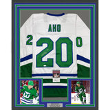 Framed Autographed/Signed Sebastian Aho 35x39 Hartford White Jersey JSA COA