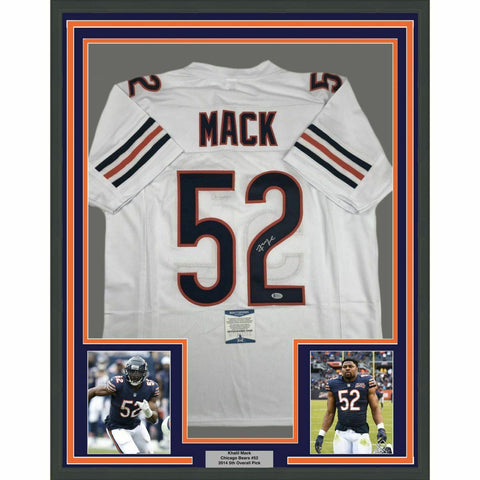 FRAMED Autographed/Signed KHALIL MACK 33x42 Chicago White Jersey Beckett BAS COA