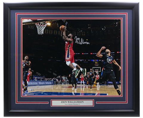 Zion Williamson Signed Framed 16x20 Pelicans Basketball Dunk Photo Fanatics