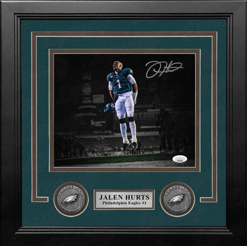 Jalen Hurts Celebration Philadelphia Eagles Autographed 8x10 Framed Photo JSA