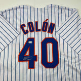 Autographed/Signed Bartolo Colon New York Pinstripe Jersey Beckett BAS COA