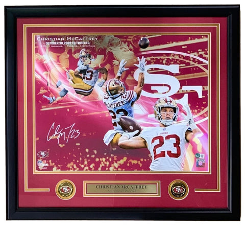 Christian McCaffrey Signed Framed 16x20 San Francisco 49ers Collage Photo BAS