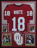 FRAMED OKLAHOMA SOONERS JASON WHITE AUTOGRAPHED SIGNED JERSEY PSA COA