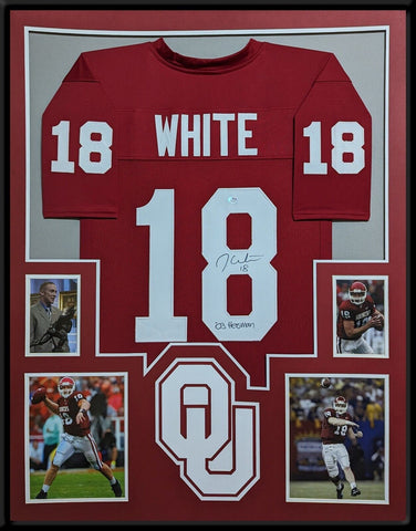 FRAMED OKLAHOMA SOONERS JASON WHITE AUTOGRAPHED SIGNED JERSEY PSA COA