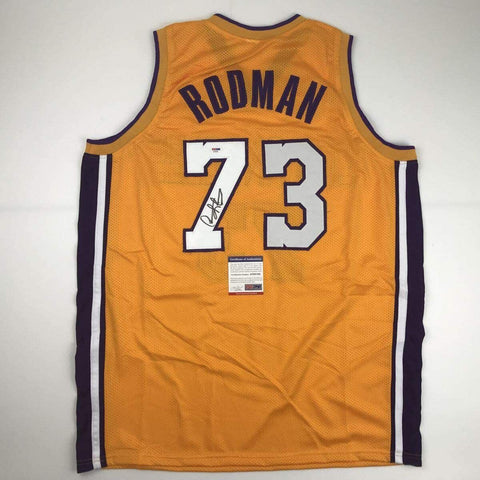 Autographed/Signed Dennis Rodman Los Angeles LA Yellow Jersey PSA/DNA COA