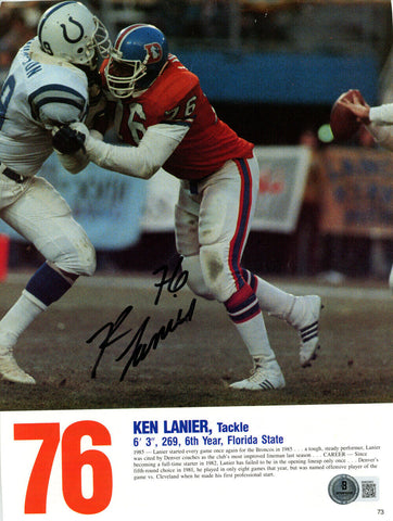 Ken Lanier Autographed Denver Broncos Magazine Page Beckett 45083