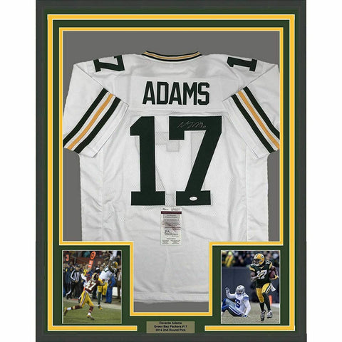 Framed Autographed/Signed Davante Adams 33x42 Green Bay White Jersey JSA COA