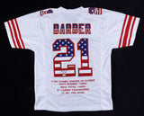 Tiki Barber Signed New York Giants Career Highlight Stat USA Jersey (JSA COA)