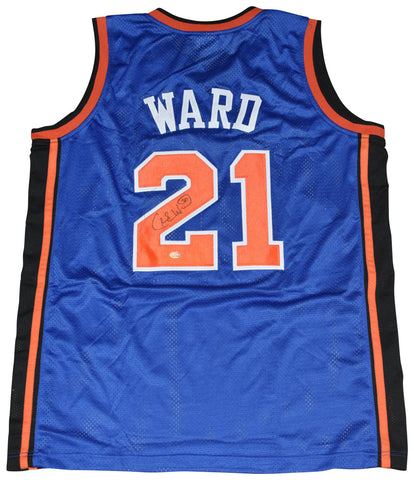 NEW YORK KNICKS CHARLIE WARD SIGNED #21 BLUE BASKETBALL JERSEY GTSM