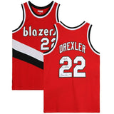 CLYDE DREXLER Autographed "The Glide" Trail Blazers Red Jersey FANATICS