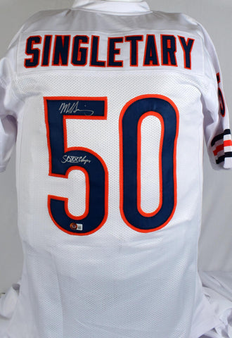 Mike Singletary Autographed White Pro Style Jersey w/ SB Champs - Beckett W Holo