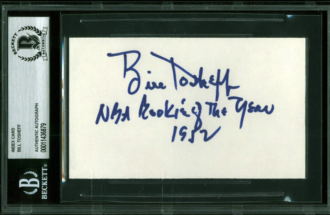 Hawks Bill Tosheff "NBA Rookie Of The Year 1952" Signed 3x5 Index Card BAS Slab