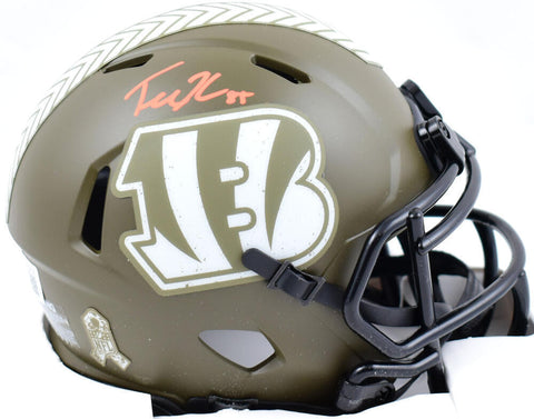 Tee Higgins Signed Bengals Salute to Service Speed Mini Helmet - Beckett W Holo