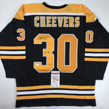 Autographed/Signed GERRY CHEEVERS HOF 85 Boston Black Hockey Jersey JSA COA Auto