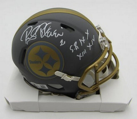 Rocky Bleier HOF Signed/Inscr Slate Mini Helmet Steelers Becket Witness 191556