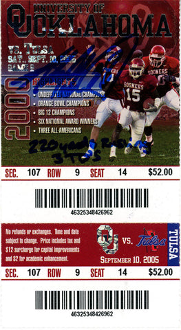 Adrian Peterson Signed Oklahoma Sooners 9/10/05 Ticket Stub Beckett 38570