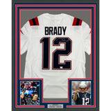 Framed Autographed/Signed Tom Brady 35x39 Patriots Whte Nike Jersey Fanatics COA